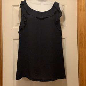 LOFT XL Navy Blue Mixed Media Blouse